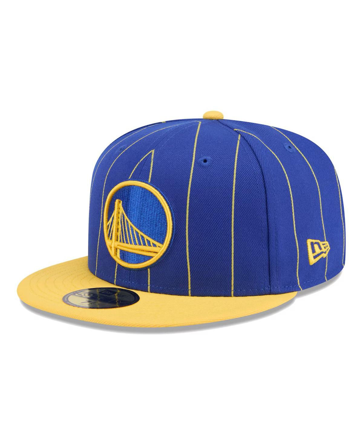 Shop New Era Men's Royal/gold Golden State Warriors Pinstripe Two-tone 59fifty Fitted Hat In Royal Gold