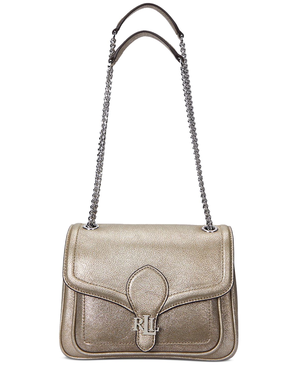 Shop Lauren Ralph Lauren Metallic Small Bradley Convertible Bag In Silver