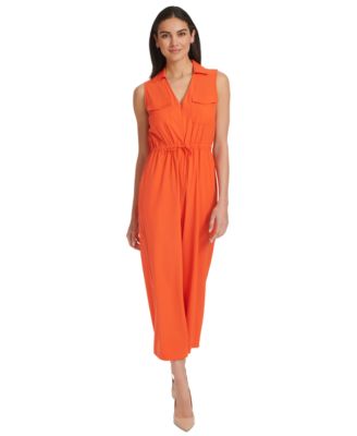 Calvin Klein - Women's Collared V-Neck Straight-Leg Jumpsuit