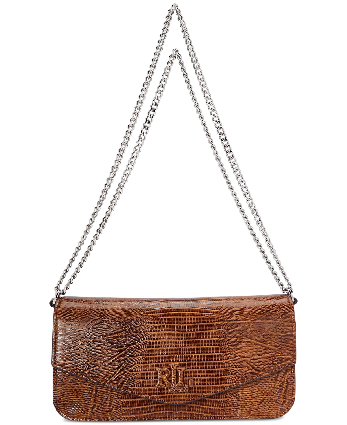 Shop Lauren Ralph Lauren Lizard-embossed Leather Small Sawyer Bag In Brown