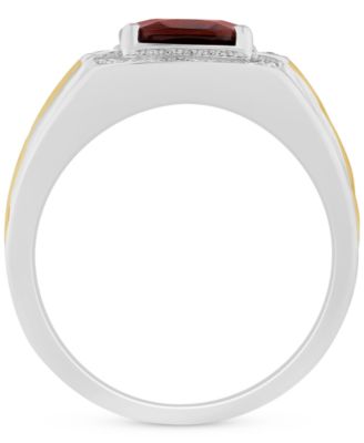 Men's Garnet (4-3/4 ct. t.w.) & Diamond (1/10 ct. t.w.) Halo Ring in Sterling Silver & 14k Gold-Plate