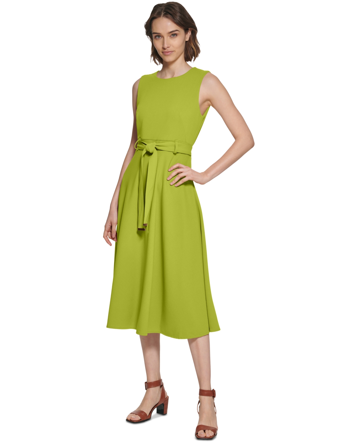 Calvin Klein Women's Belted A-line Dress In Celery