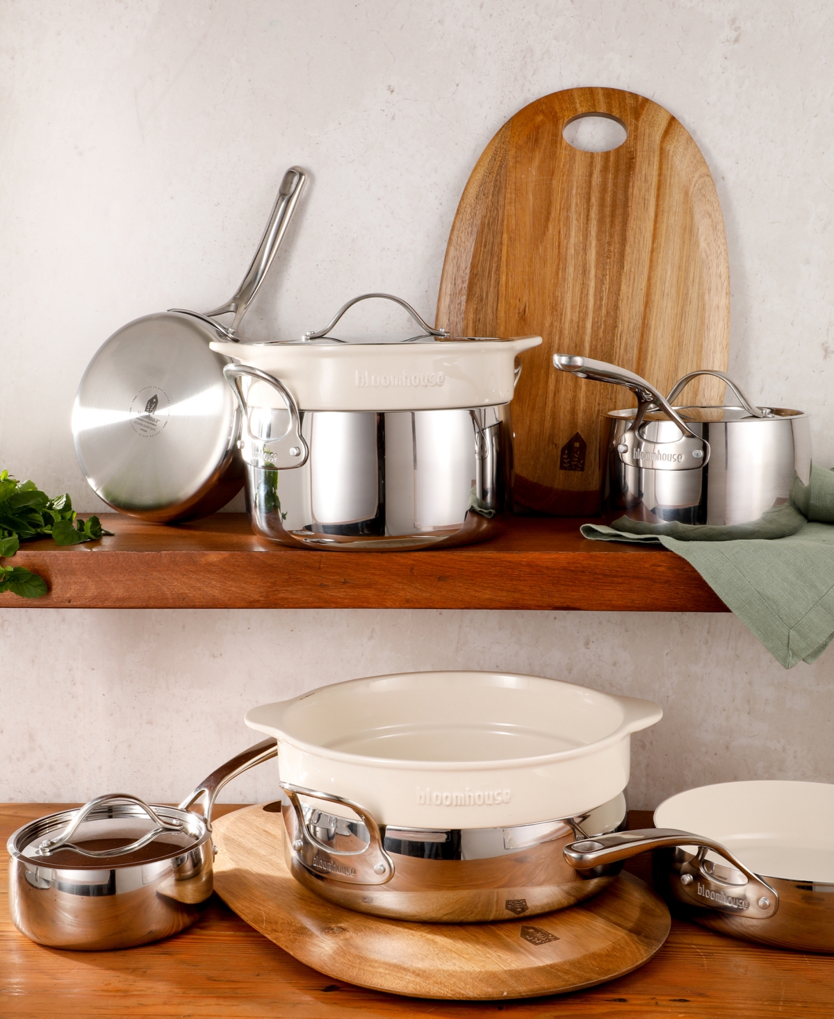 Bloomhouse 12 Piece Stainless Steel Non-stick Cookware Set In White