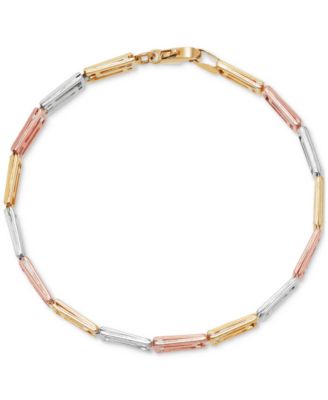 Macy's - Greek Key Polished & Textured Reversible Link Bracelet in 10k Tricolor Gold