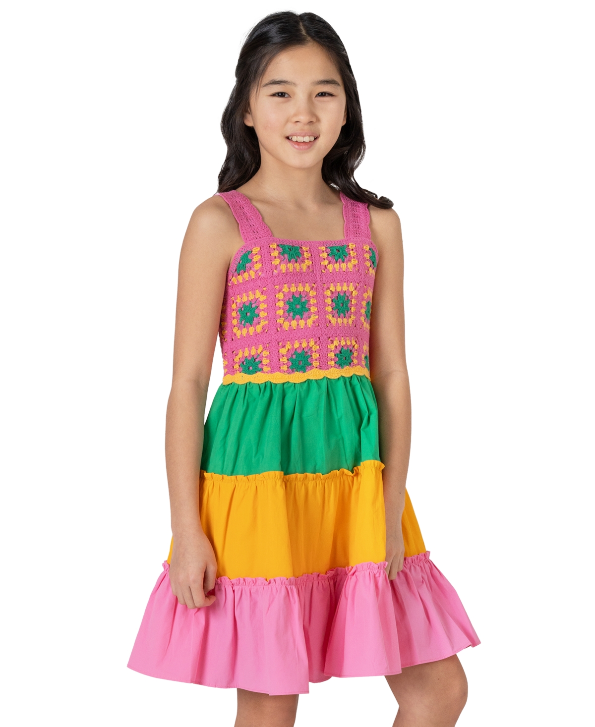 Shop Rare Editions Big Girls Crochet Colorblocked Dress In Pink