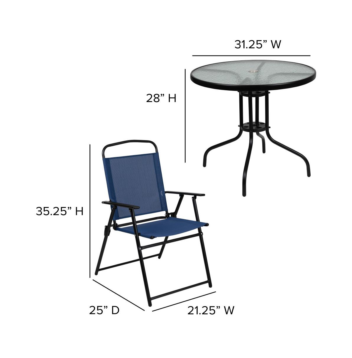 6 Piece Patio Garden Set With Table, Umbrella And 4 Folding Chairs