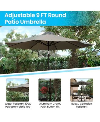 Calle 7 Piece Outdoor Faux Teak Poly Slat Outdoor Furniture Set - Table, 4 Chairs And Patio Umbrella And Base