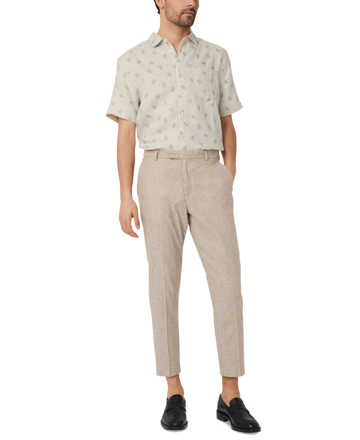 Frank And Oak Men's Relaxed Fit Short Sleeve Floral Print Button-Front Linen Shirt
