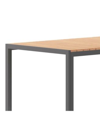 Fena 55" X 31.5" Outdoor Dining Table With Faux Teak Poly Slat Top And Metal Frame