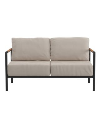 Eastport Outdoor Loveseat With Removable Plush Fabric Cushions And Teak Accented Aluminum Frame