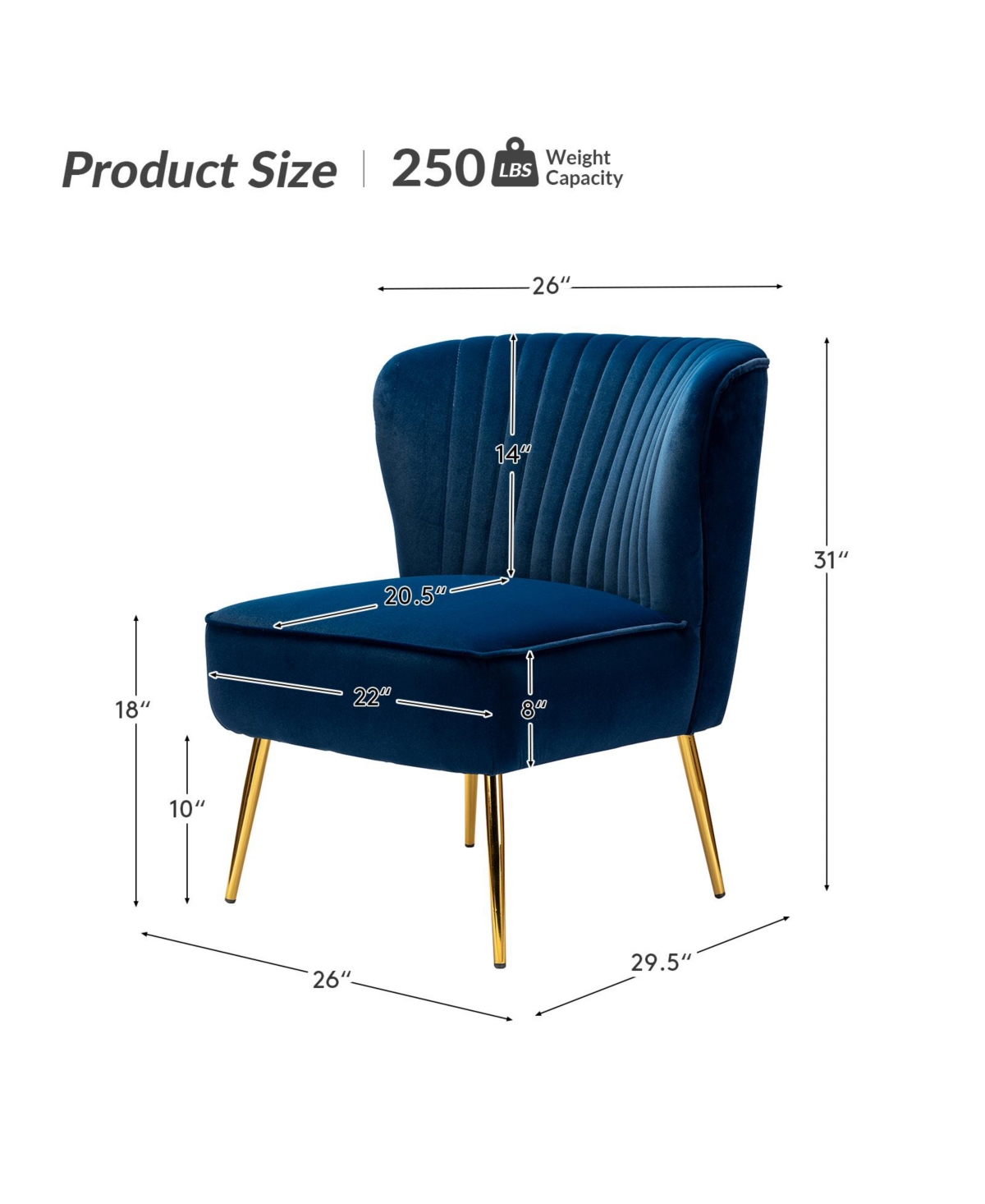 Hulala Home Velvet Accent Chair with Gold Metal Legs for Bedroom Guest Room Vanity