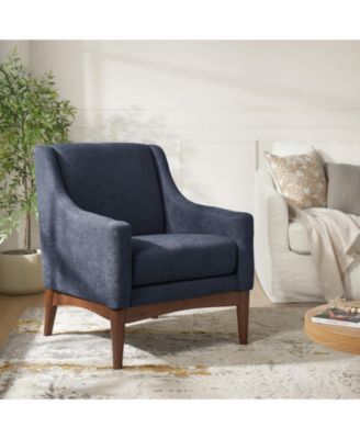 Fabric Recessed Arms Accent Chair with Solid Wood Legs for Living Room Bedroom