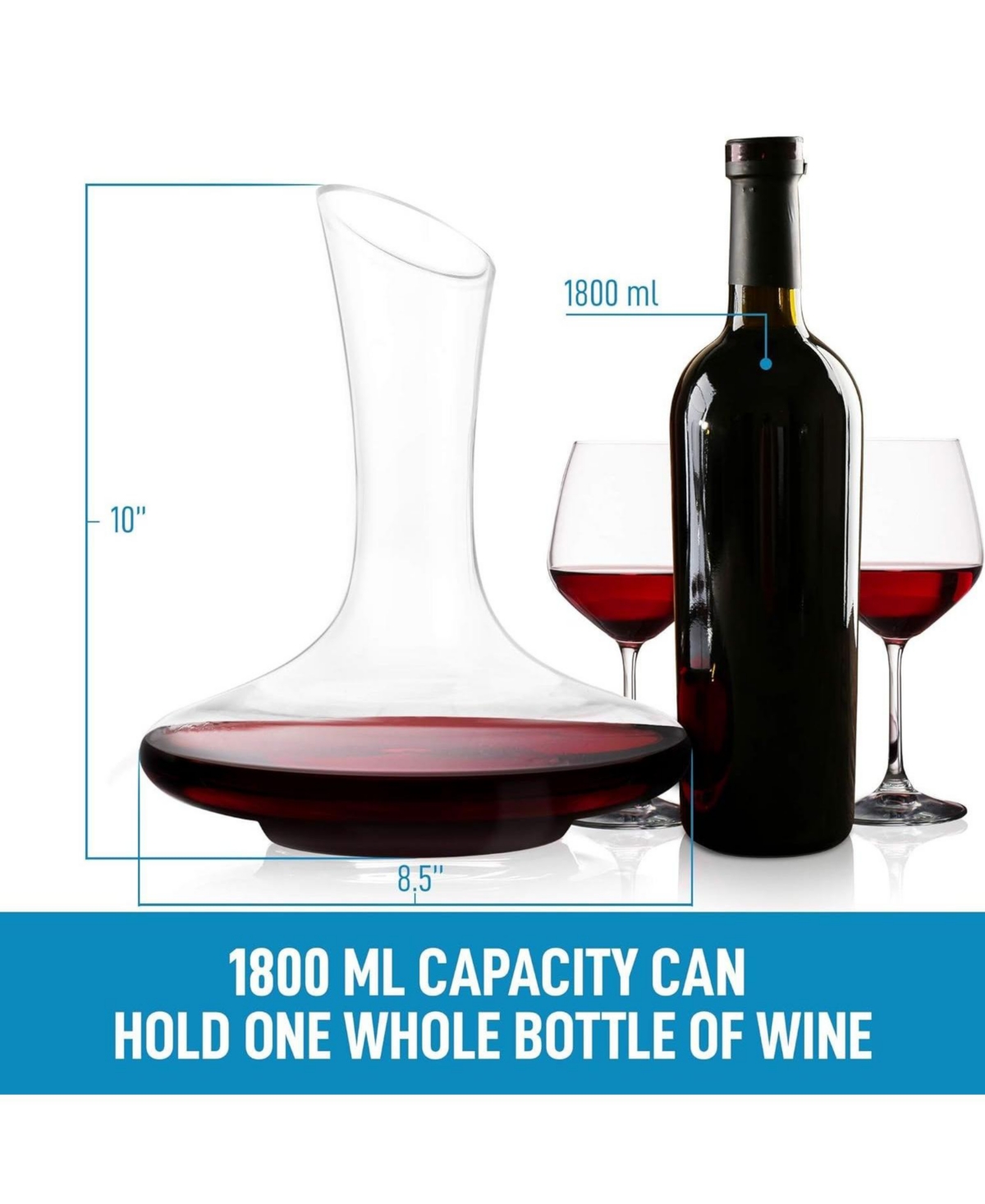 Zulay Kitchen Crystal Red Wine Decanter - 100% Hand Blown Lead-Free Glass Wine Aerator (1800ml)