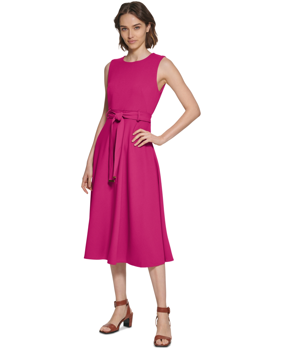Shop Calvin Klein Women's Belted A-line Dress In Hibiscus