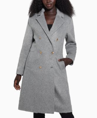 GUESS - Women's Textured Double-Breasted Notched-Collar Coat