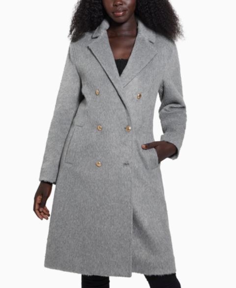 Женские куртки GUESS Textured Double-Breasted Notched-Collar Coat