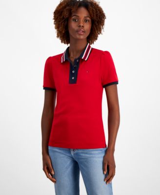 Tommy Hilfiger Women s Cotton Contrast Puff Sleeve Polo Macy s