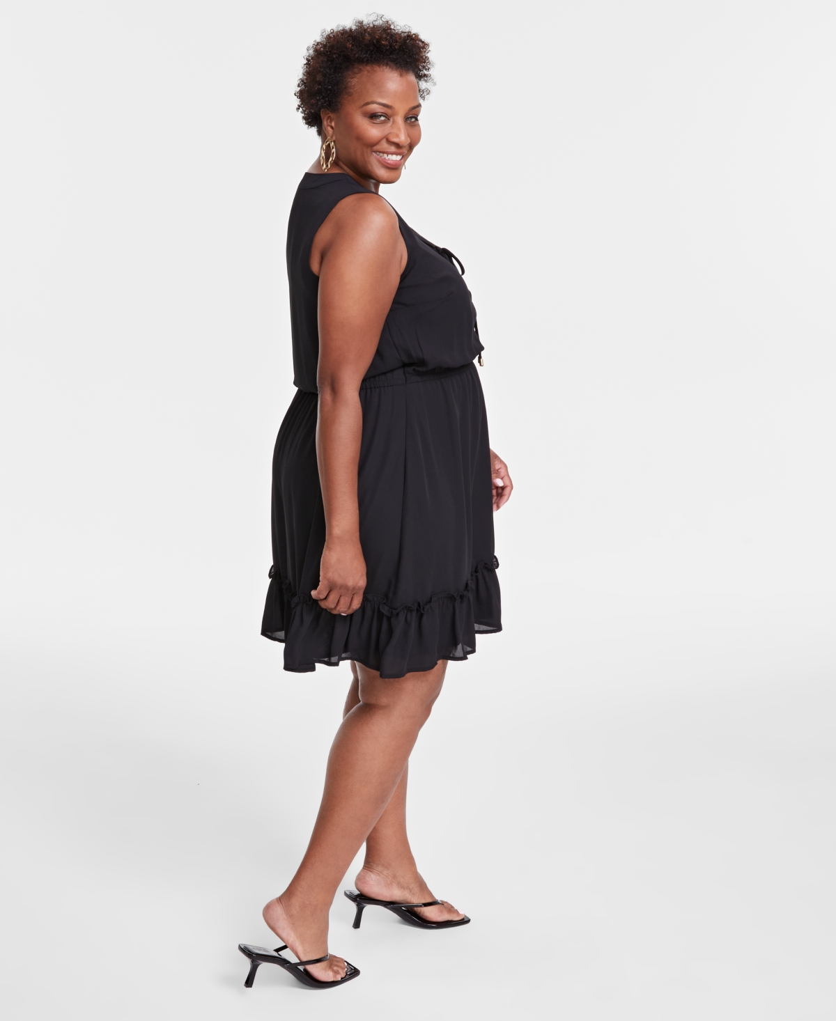 I.n.c. International Concepts Plus Size Solid Sleeveless Tie-Front Elastic-Waist Tiered Dress, Created for Macy's