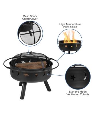 Ayala 5 Piece Outdoor Leisure Set With Set Of 4 Poly Resin Adirondack Chairs And Star And Moon Iron Fire Pit