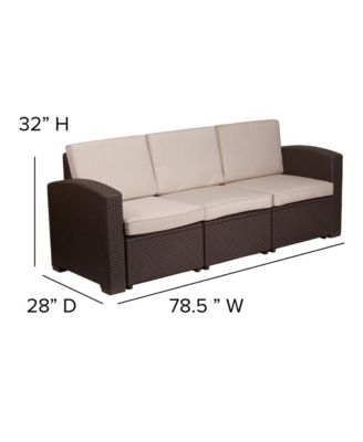 Errol 4 Piece Faux Rattan Patio Furniture Set With 2 Chairs And Sofa With Removable Beige Cushions And Table