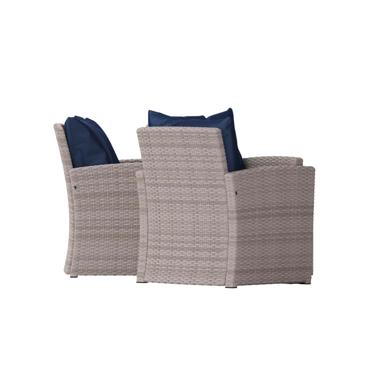 Atlas 4 Piece Patio Set Contemporary Loveseat, 2 Chair And Coffee Table Set With Back Pillows And Seat Cushions -navy