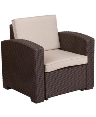 Errol 5 Piece Faux Rattan Patio Set - 2 Chairs And Sofa With Removable Cushions, Coffee Table And End Table