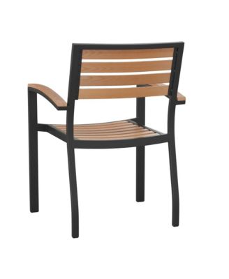 Set Of Two Aluminum Stacking Chairs With Faux Teak Slatted Back And Seat And Faux Teak Accented Arms