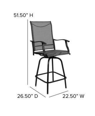 Set Of 2 Brett High Back Bar Height Swivel Patio Stools With Powder Coated Metal Frames And Textilene Upholstery