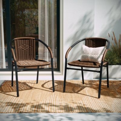 2 Pack Rattan Indoor-Outdoor Restaurant Stack Chair With Curved Back