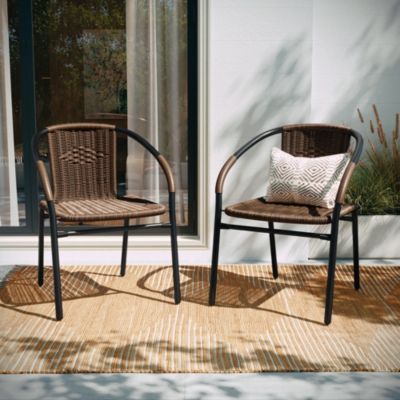 4 Pack Rattan Indoor-Outdoor Restaurant Stack Chair With Curved Back