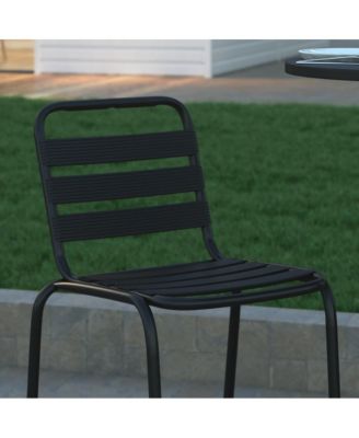 Jens Metal Dining Stool With Triple Slatted Back For Indoor And Outdoor Use