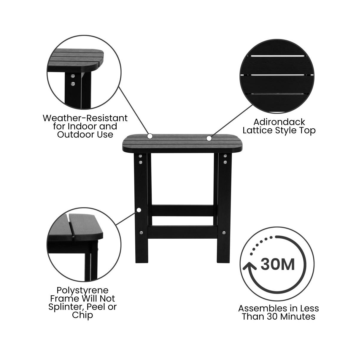 Merrick Lane Riviera Poly Resin Indoor/Outdoor All-Weather Adirondack Side Table
