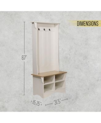 Hall Tree With Divided Storage Bench, 3 Hook Coat Rack, 4 Cubby Bench For Storage
