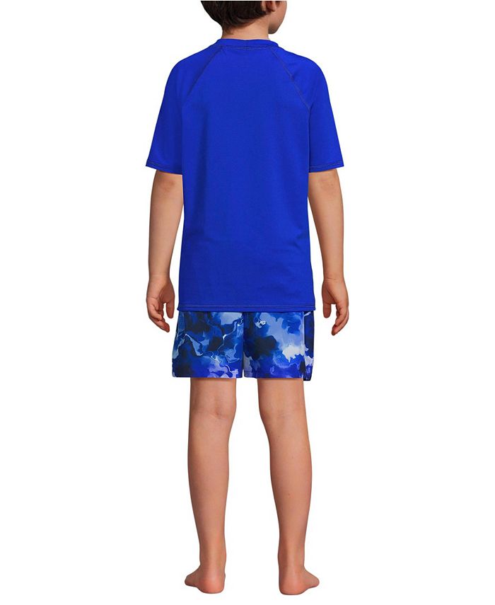 Lands' End Boys Chlorine Resistant Short Sleeve UPF 50 Rash Guard Swim