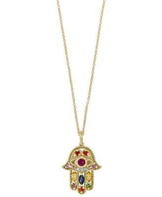 EFFY&reg; Multi-Gemstone (5/8 ct. t.w.) & Diamond Accent Hamsa Hand 18" Pendant Necklace in 14k Gold