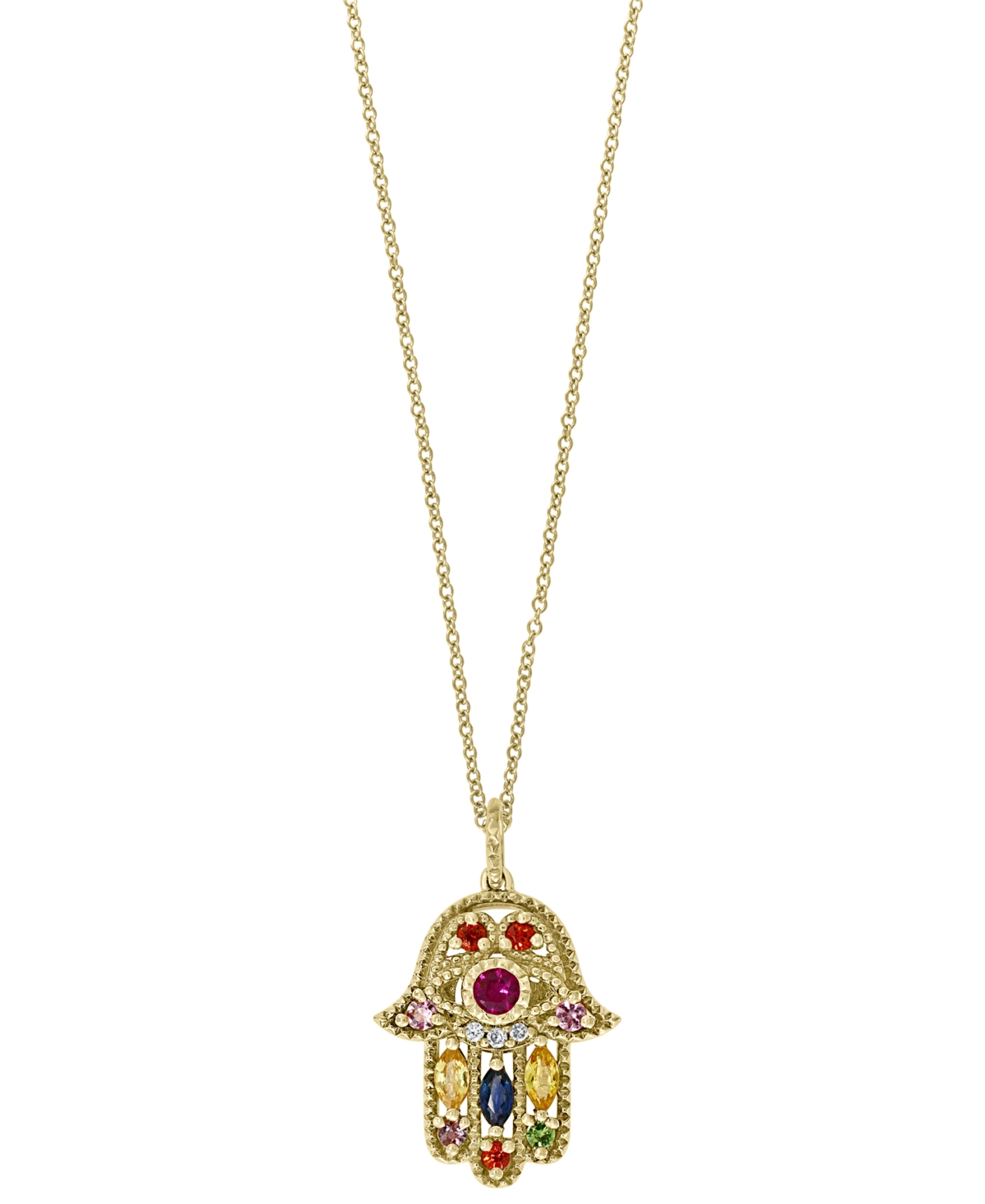 Effy Multi-Gemstone (5/8 ct. t.w.) & Diamond Accent Hamsa Hand 18