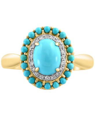 EFFY&reg; Turquoise & Diamond (1/10 ct. t.w.) Halo Ring in 14k Gold