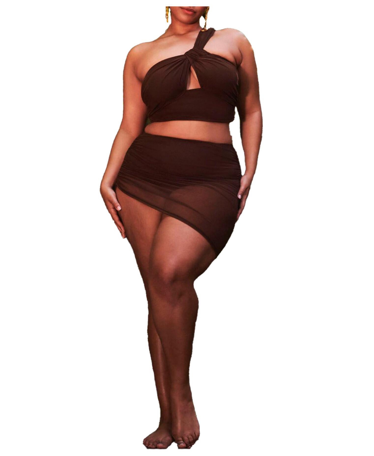 Plus Size Ruched Bikini Miniskirt - Chocolate fondant