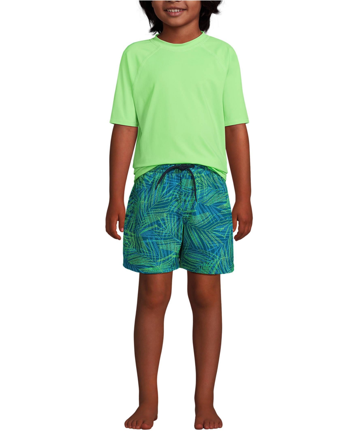 Lands' End Boys Chlorine Resistant Short Sleeve Upf 50 Rash Guard Swim Trunk Set