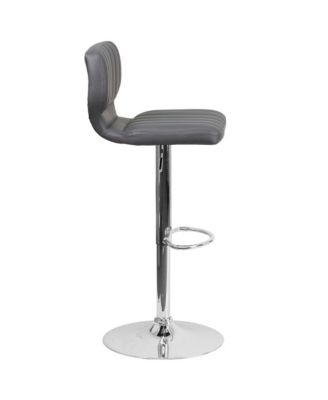 Set Of Two Swivel Bar Stools With Vertical Stitched Back And Adjustable Chrome Base With Footrest