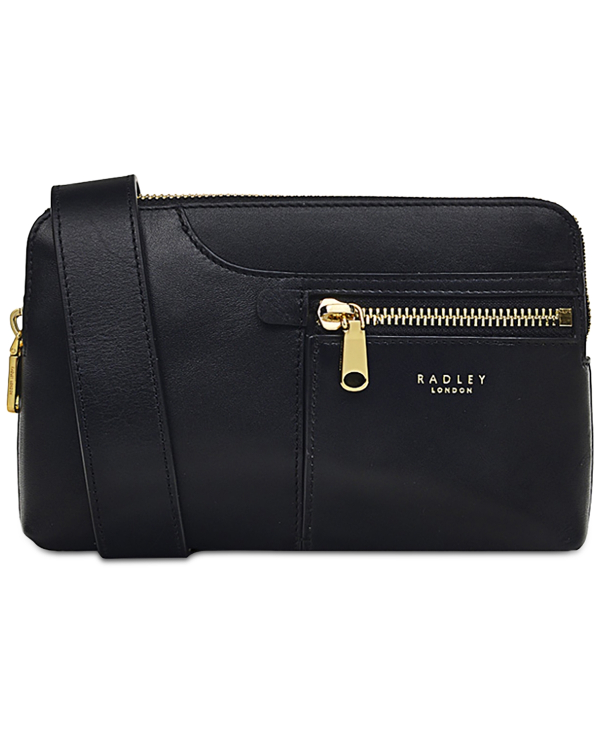 Pockets Icon Small Leather Zip Top Crossbody - Black