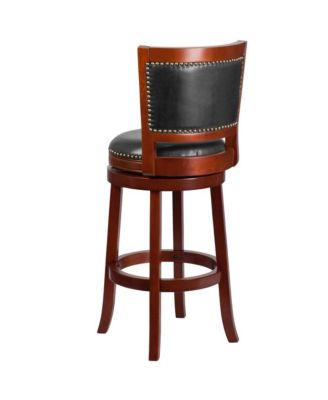 Amara Series Wooden Stool With Open Panel Back With Accent And Seat