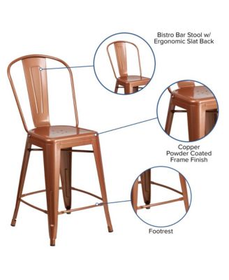 Stella 24" Metal Indoor-Outdoor Counter Stool With Vertical Slat Back And Integrated Footrest