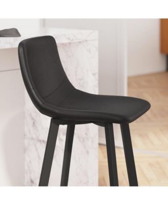 Oretha Set Of 2 Modern Upholstered Stools With Contoured, Low Back Bucket Seats And Iron Frames