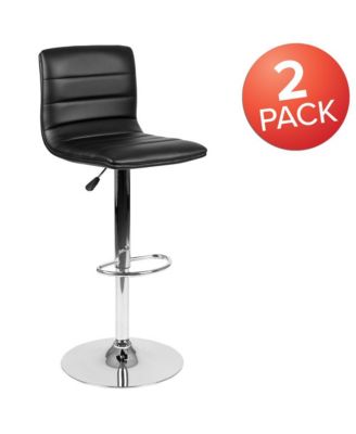 Modern Vinyl Adjustable Height Barstool With Horizontal Stitch Back, Set Of 2