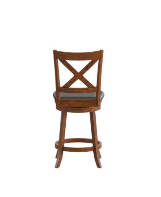 Sora Classic Wooden Crossback Swivel Counter Height Pub Stool With Upholstered Padded Seat And Integrated Footrest