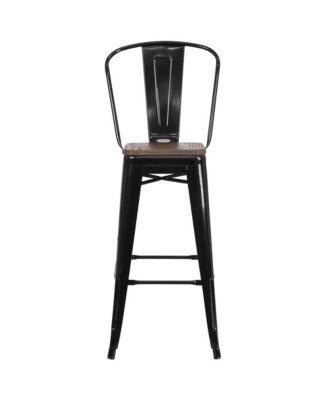 Dothan Metal Dining Stool With Curved Slatted Back And Textured Wood Seat