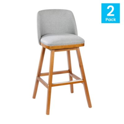 Jada Upholstered Mid-Back Stools With Nailhead Accent Trim & Wood Frames