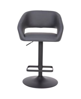 Shae Contemporary Upholstered Adjustable Height Barstool With Rounded, Cutout Mid-Back And Pedestal Base