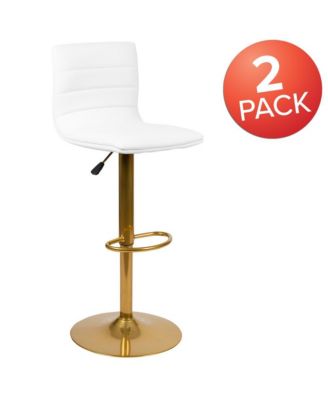 Set Of 2 Contemporary Height Adjustable Swivel Stools With Back And Pedestal Base With Footrest